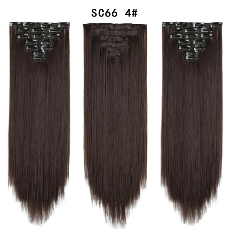 22palcové syntetické dlouhé rovné prodlužování vlasů s klipsem 16 klipů pro ženy falešné falešné vlasy ombre černá blond styling vlasů — image 56