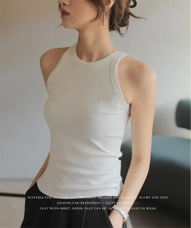 Basic Solid T Shirts Women Slim Halter Neck Off-shoulder Camisole Tops Tees Summer Female Tanks Sleeveless Dropshipping