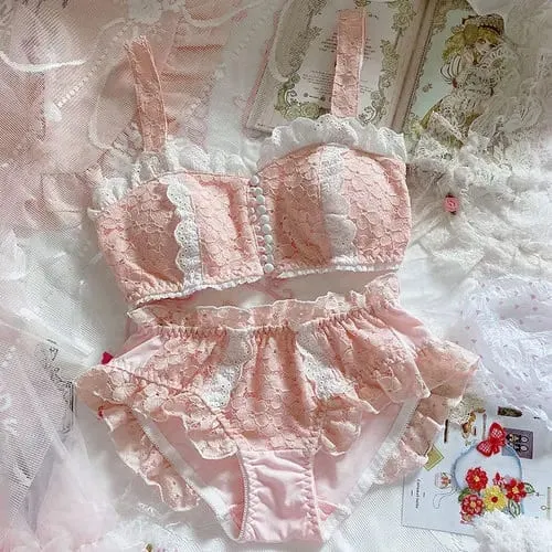 Thin Soft Adjustment Intimates Cotton Young Girl Underwear for Lady Bow Striped Sweet Cute Lolita Style Bra Set Lingerie Femme — image 9