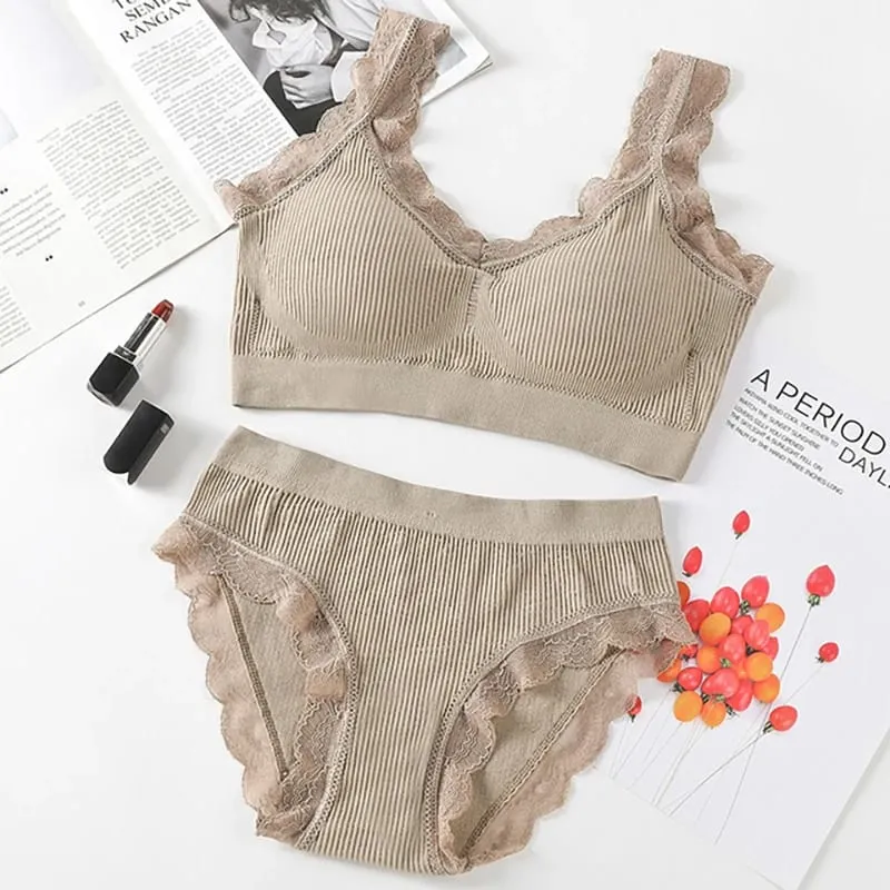Sexy Lace Lingerie Set Padded Bra Set Without Steel Ring Solid Women's Underwear Brassiere Comfortable Fitness Crop Top — image 9