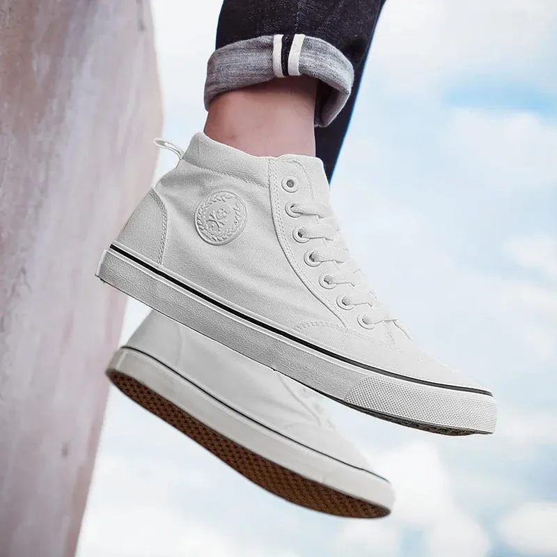 Classic Men Canvas Shoes Spring Autumn Fashion Solid Color Men Vulcanized Shoes Lace-up White Casual Shoes Men Sneakers — image 1