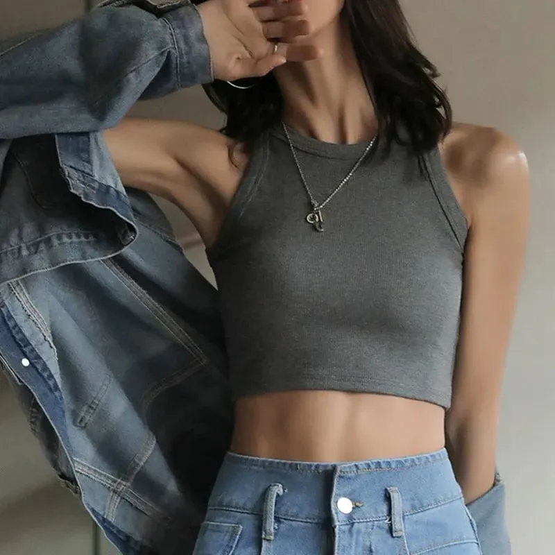 Basic Solid T Shirts Women Slim Halter Neck Off-shoulder Camisole Tops Tees Summer Female Tanks Sleeveless Dropshipping