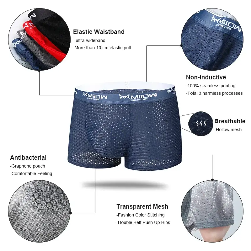 MiiOW – Boxer Sexy pour hommes, sous-vêtements en maille respirante en soie glacée, culotte masculine, Lingerie, caleçon, grande taille L-4XL 2022 — image 6