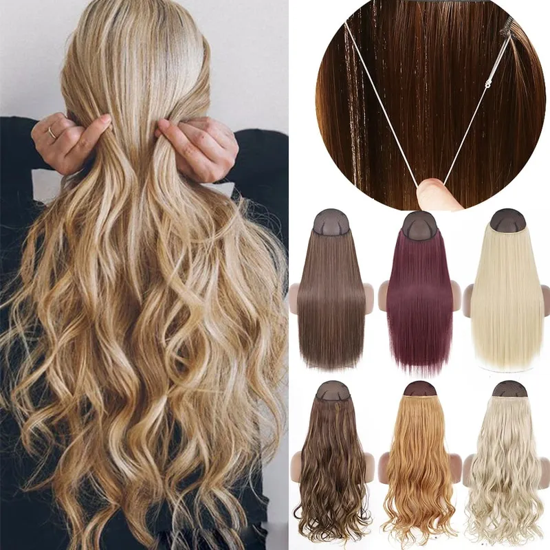Synthetic No Clip Wave Hair Extensions Hidden Secret False Hairpiece One Piece Fish Line Fake Hair Piece — image 2