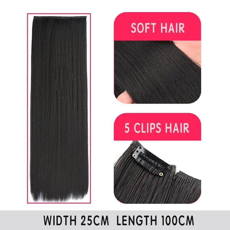 Synthetic Long Straight Clip In Hair Extensions False Hair Straight Black Hairpiece For Women Heat Resistant Fiber — image 27