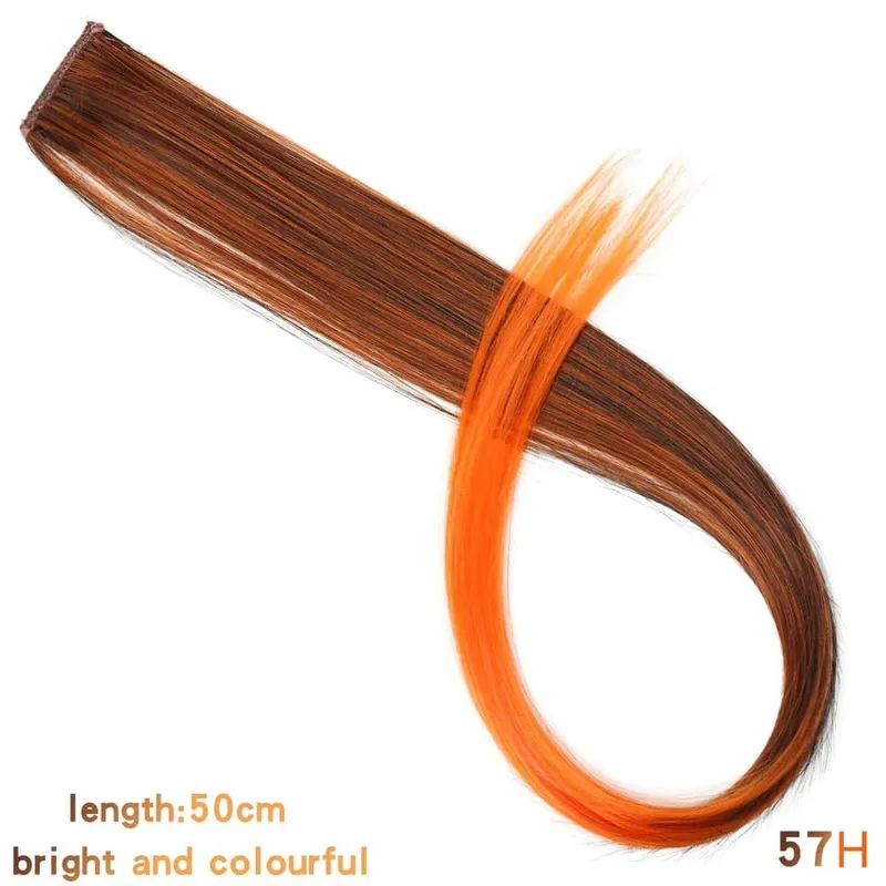 22 Inch Synthetic Colored Highlight Hair Extensions Rainbow Long Straight Hairpieces for Women Kids Girls Purple Pink Blue