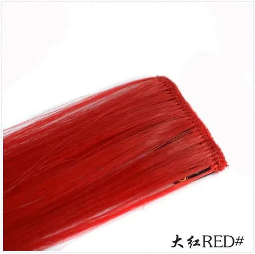 Long Straight Color Hair Piece Hair Extensions Clip In Highlight Rainbow Hair Streak Pink Synthetic Hair Strands on Clips
