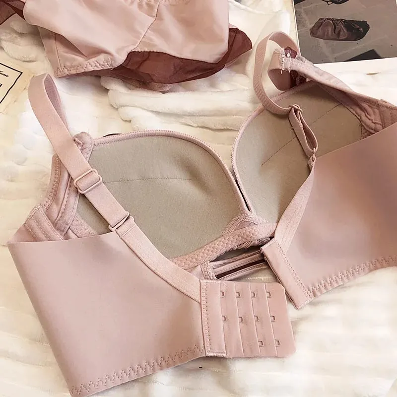 75-90 BC Cup Women Bra And Panties Set Seamless Underwear Chiffon Smooth Contrast Color Female Wire Free Push Up Sexy Lingerie — image 5