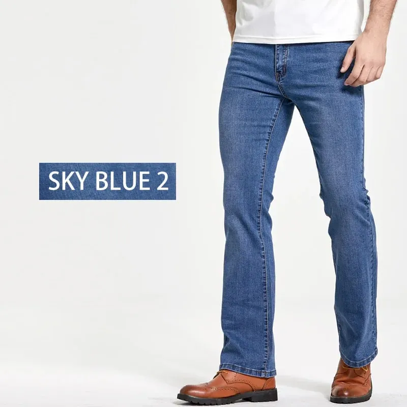 Mens Boot Cut Jeans Slightly Flared Slim Fit Blue Black Trousers Designer Classic Male Stretch Denim Pants — image 3
