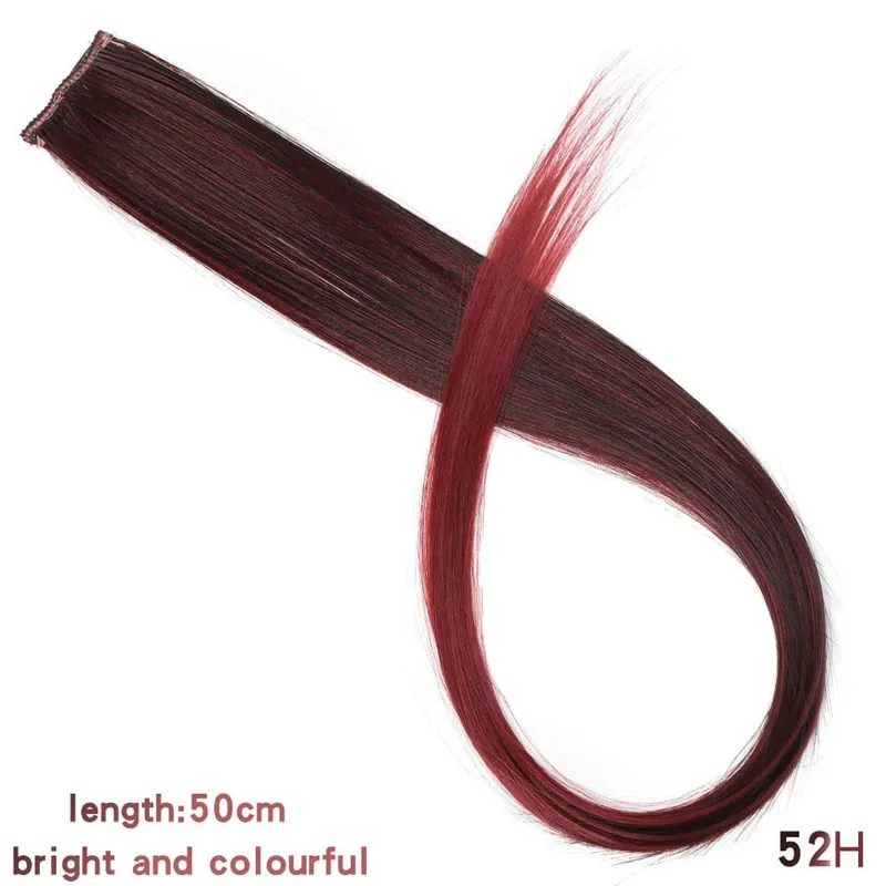 22 Inch Synthetic Colored Highlight Hair Extensions Rainbow Long Straight Hairpieces for Women Kids Girls Purple Pink Blue