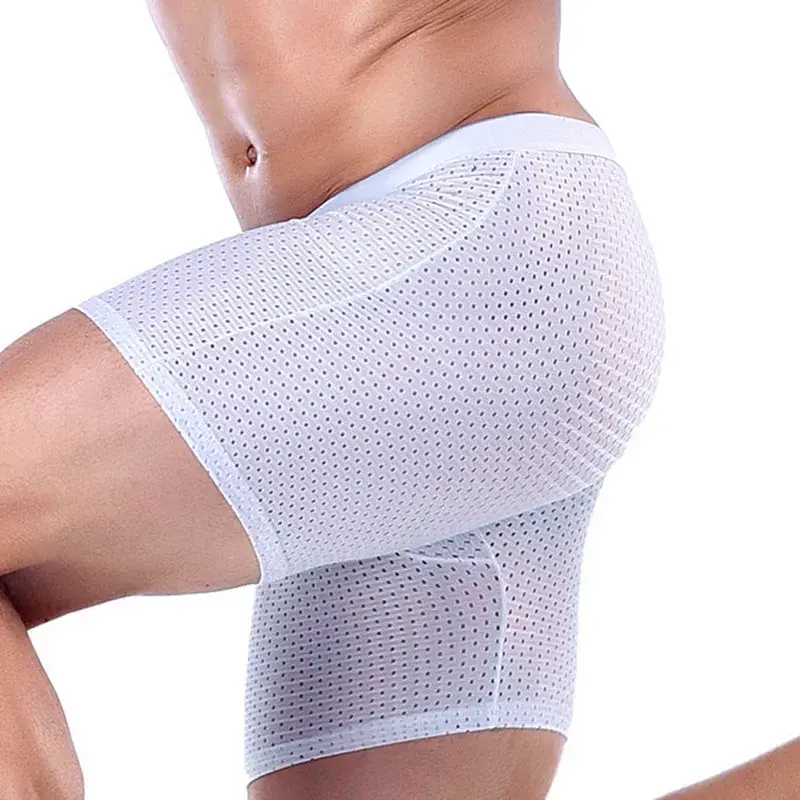 Boxers Briefs Man Ice Silk Shorts Underpants Male Large Size Men's Mesh Panties Breathable Long Boxer For Men Underwear