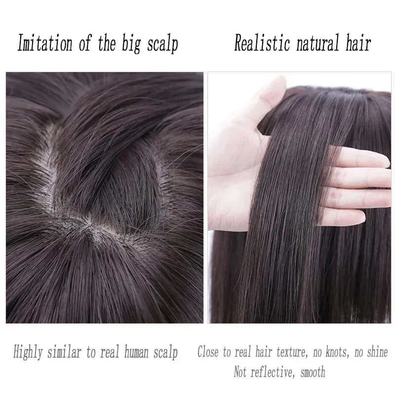 Long Straight Hair with Black Brown Hairpin Bangs High Temperature Fiber Hair Topper Clip In Hair Extensions 2styles — image 7