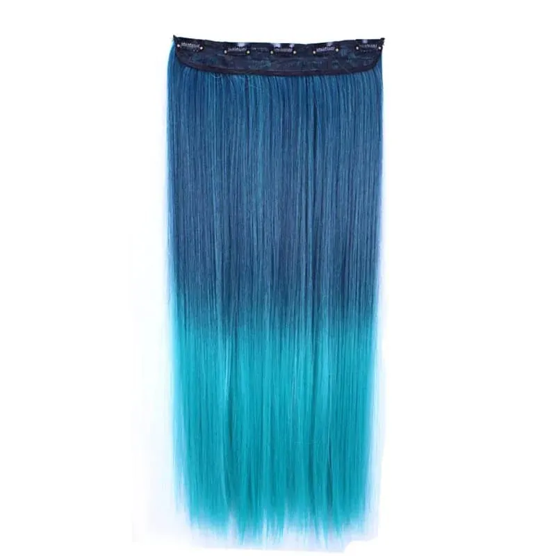 Jeedou Straight Blue Rainbow Balayage Ombre Color Clip-in-One-Piece-Haarverlängerung, synthetisches Halloween-Cosplay-Haarteil — image 3