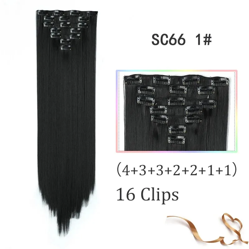 Synthetic 16 Clips In Hair Extension Long Straight Hair Fake False Hairpiece Clip In Hair Extension