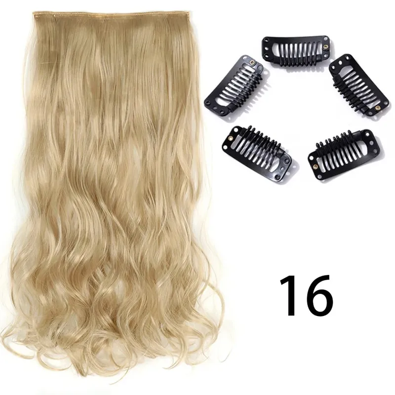 Synthetic Long Straight Clip In One Piece Hair Extension 5 Clips False Blonde Hair Brown Black Heat Resistant Fake Hair — image 31