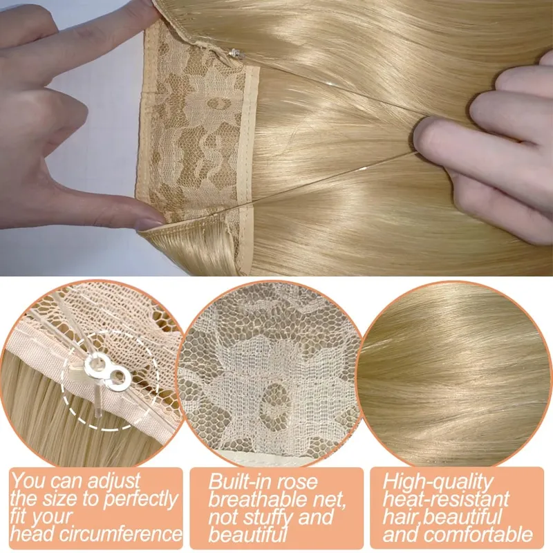 Synthetic No Clips Invisible Wire Hair Extension Artificial Natural Fake False Long Short Straight Hairpiece Blonde For Women — image 4