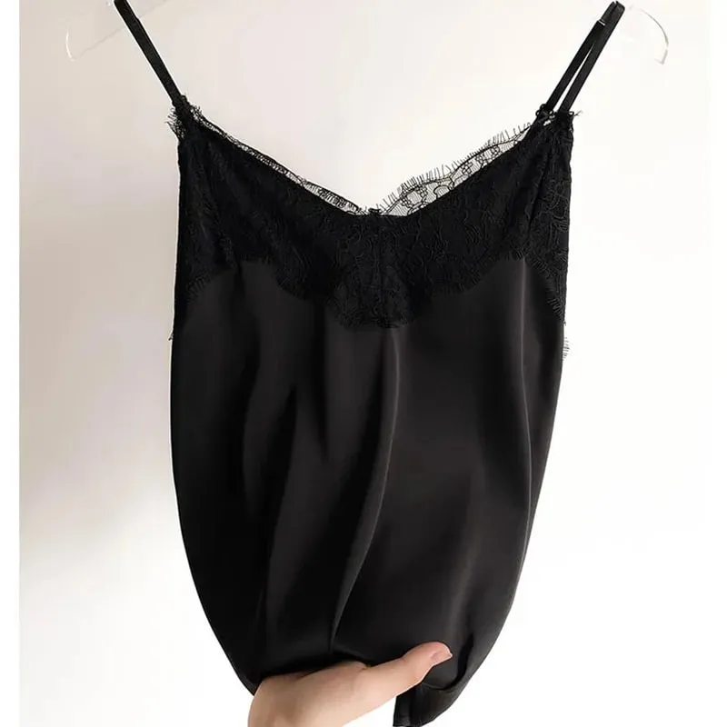Sexy Lace Camisole Women Silk Spaghetti Strap Top Tank Ladies Summer Tops White Lace Camisole Basic Tank Tops Women Shirt 2021 — image 3