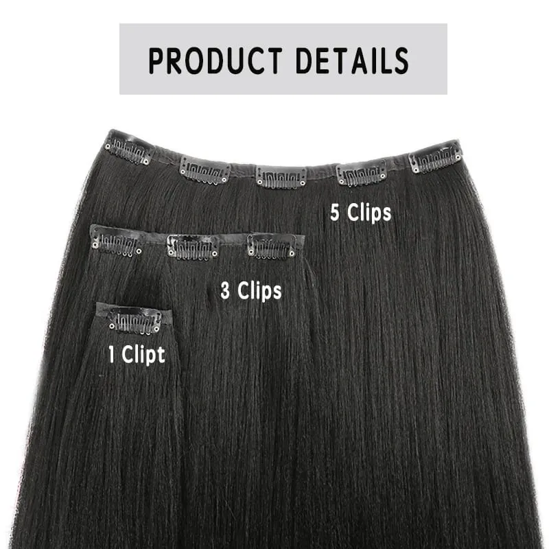 Synthetic Long Straight Clip In Hair Extensions False Hair Straight Black Hairpiece For Women Heat Resistant Fiber — image 7
