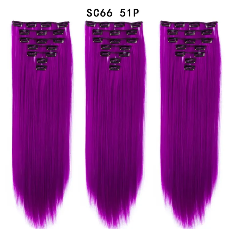 24Inch Synthetic Long Straight Hair Extensions 7pcs/Set 16 Clips in High Tempreture Fiber Synthetic Red Black Brown Hair Piece — image 73