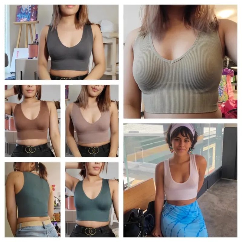Deep V-Neck Wome Crop Top Solid Color Slim Fit Tank Stretchy Sleeveless Vest Casual Ribbed Knit Bra Top Low Cut Camisole M-XL — image 8