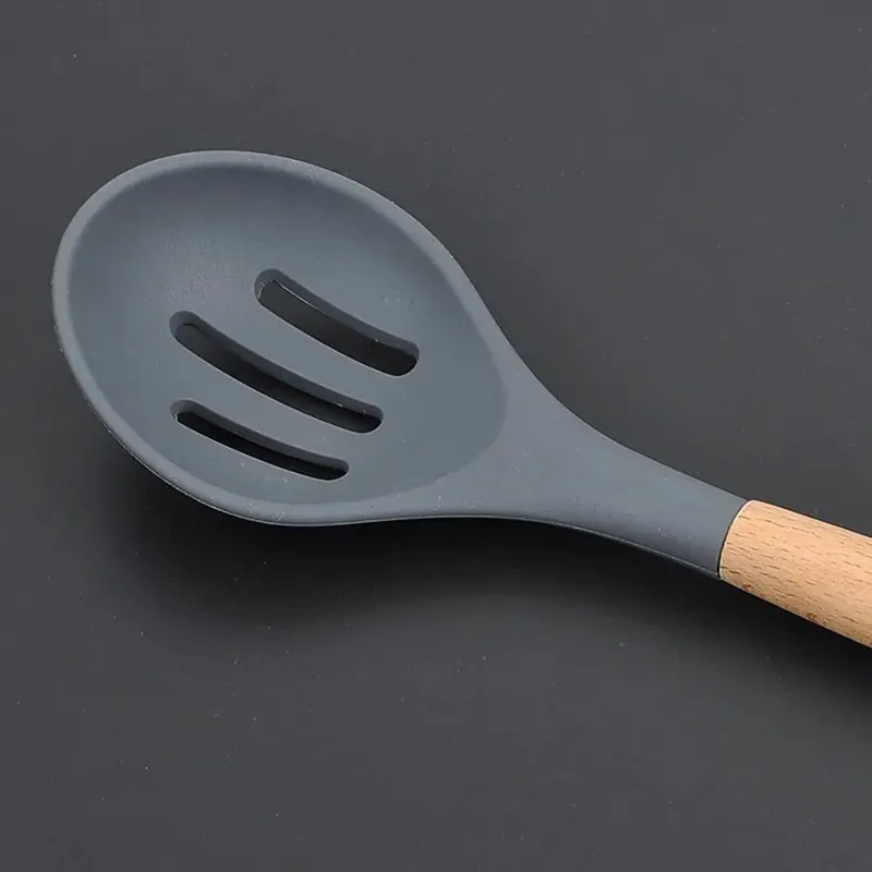 Silicone World Cooking Kitchenware Tool Silicone Utensils With Wooden Multifunction Handle Non-Stick Spatula Spoon Brush — image 4