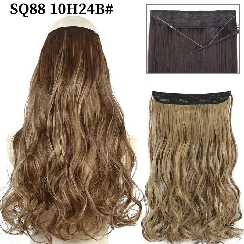 Synthetic Invisible Wire No Clip Wave Hair Extensions Long Hairpiece Black Brown Blonde For Women Fake Hair Piece — image 14
