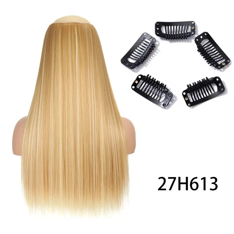 Synthetic Long Straight Clip In One Piece Hair Extension 5 Clips False Blonde Hair Brown Black Heat Resistant Fake Hair — image 16