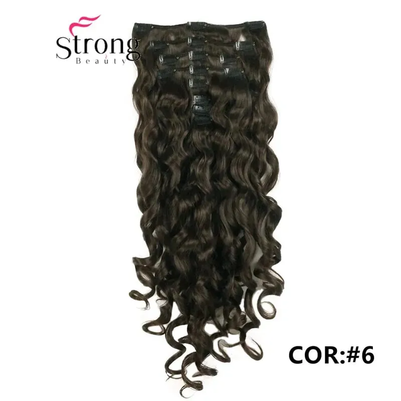 StrongBeauty 20" Wavy Full Head Synthetic Heat Resistance Hair Extensions Clip on in Hairpieces 8pcs 260g
