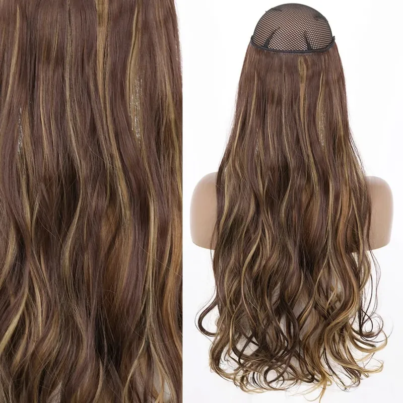 Synthetic No Clip Invisible Wire Hair Extensions Straight Black Blonde One Piece False Hairpiece Hair Extension — image 38