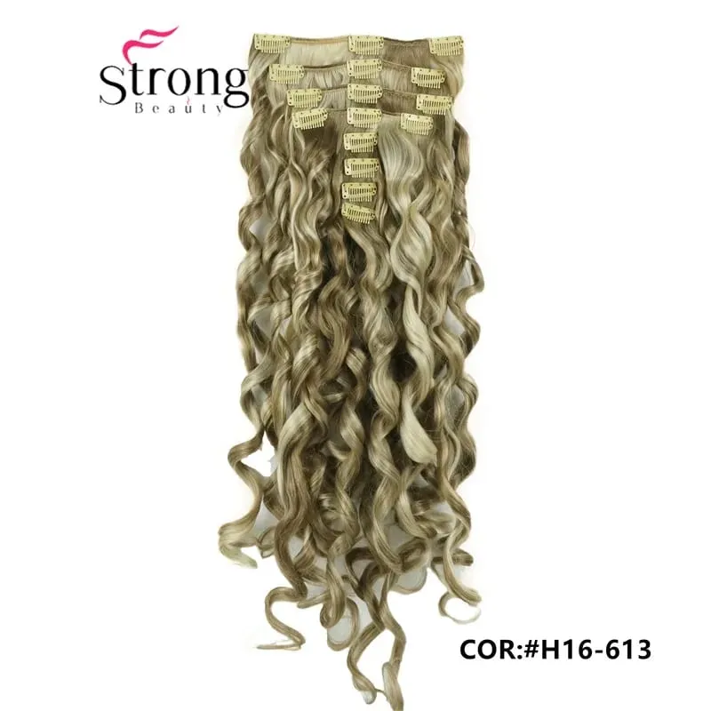 StrongBeauty 20" Wavy Full Head Synthetic Heat Resistance Hair Extensions Clip on in Hairpieces 8pcs 260g