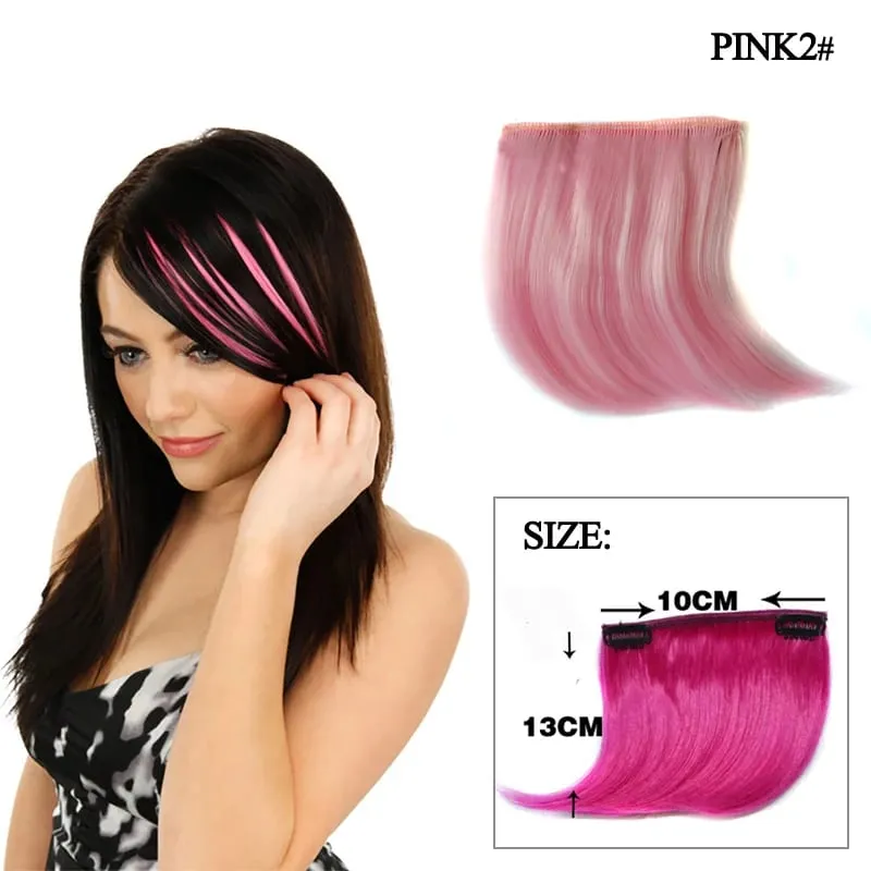 Synthetic Clip-In Hair Bangs Extensions Purple Pink Blue Short Hairpiece Fake Hair for Female