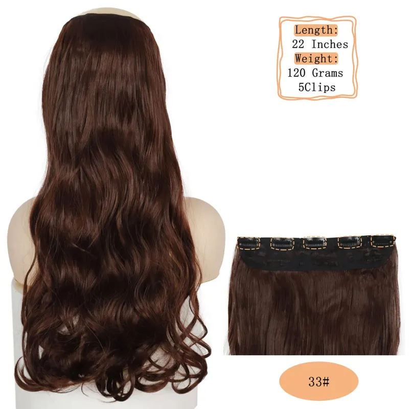 Synthetic 5 Clips Long Water Wave Clip In Hair Extensions Heat Resistant 22Inch One Piece Black Brown Hairpiece For Women — image 36