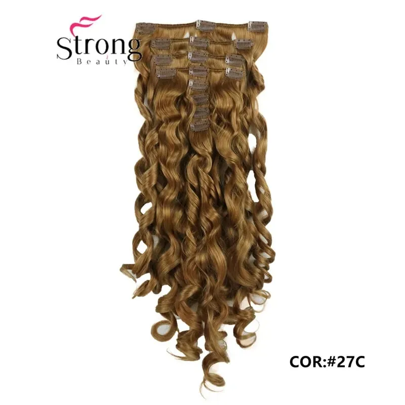 StrongBeauty 20" Wavy Full Head Synthetic Heat Resistance Hair Extensions Clip on in Hairpieces 8pcs 260g