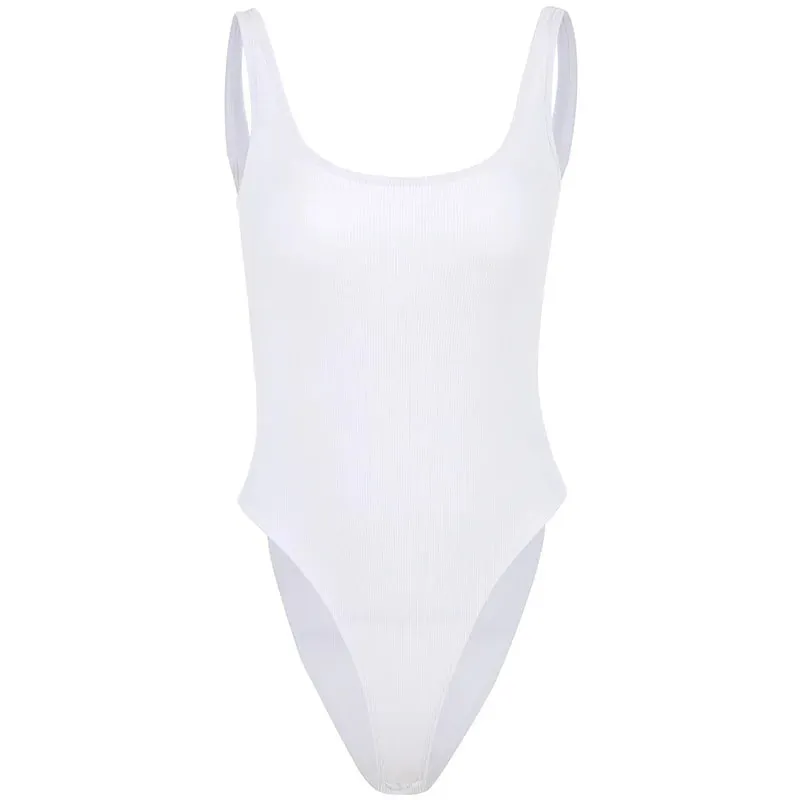 White Strappy Bodysuit Sexy Backless Ribbed Bodysuit Romper string femme sexy Sleeveless Tank Top gloved bodysuit Body Female — image 7