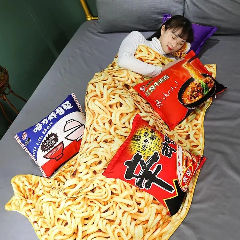 45cm Funny Food Plush Toy Simulation Instant Noodles Plush Pillow with Blanket Stuffed Beef Fried Noodles Gifts Plush Pillow — image 10