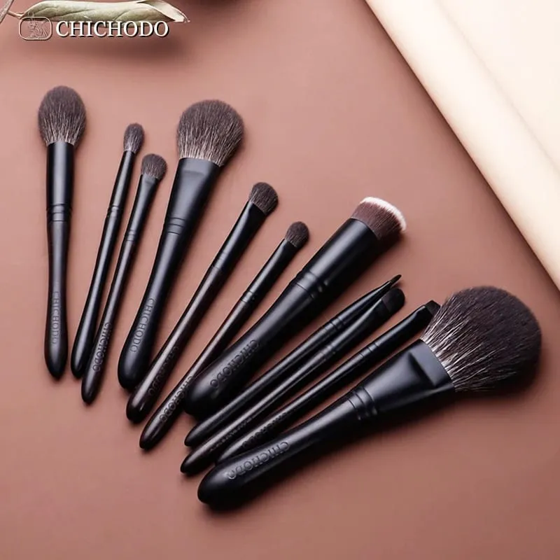 Makeup Brush-Luxurious Professional Black 11 Ebony Brushes Set-High Level Fox&Goat&Pony&Synthetic Hair Cosmetic Tools
