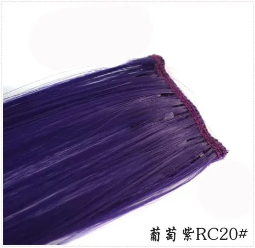 Long Straight Color Hair Piece Hair Extensions Clip In Highlight Rainbow Hair Streak Pink Synthetic Hair Strands on Clips