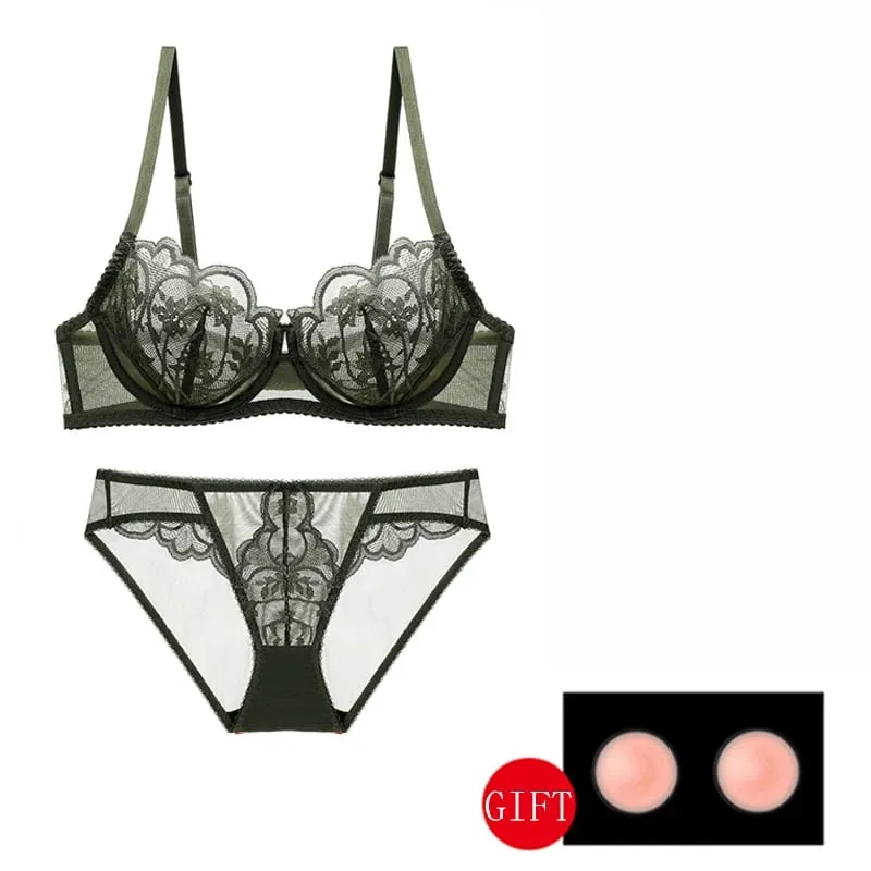 Vit spets Genomskinlig sexig bh- och trosset Plus Size D E Cup Blommig Mesh Damunderkläder Röda BH:ar Underkläderset för damer — image 3