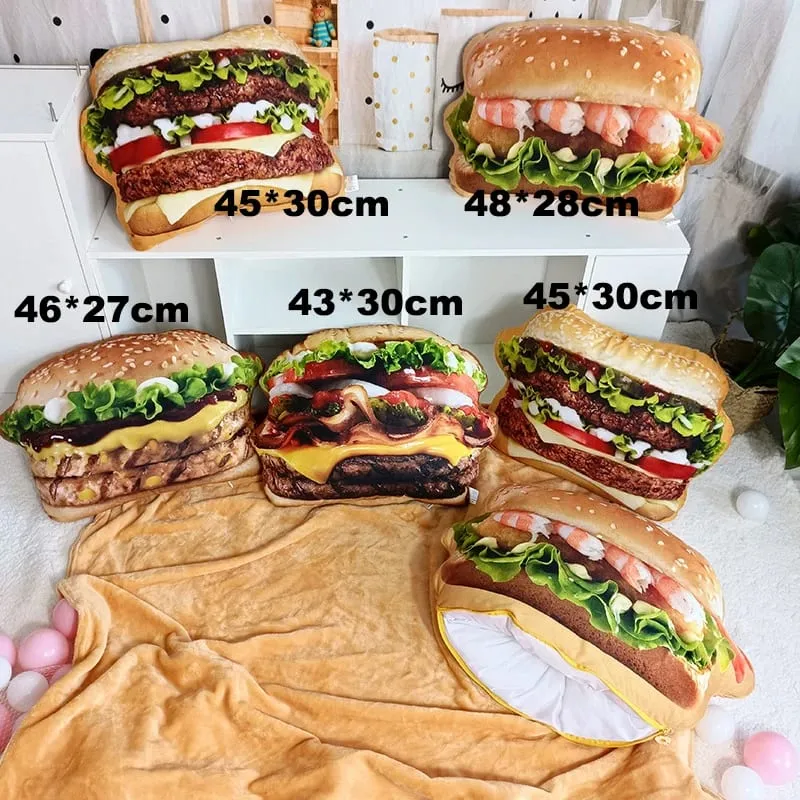 Travesseiro de hambúrguer de pelúcia realista, brinquedo de simulação, travesseiro de lance de hambúrguer de fast food com cobertor, almofada 2 em 1 — image 8