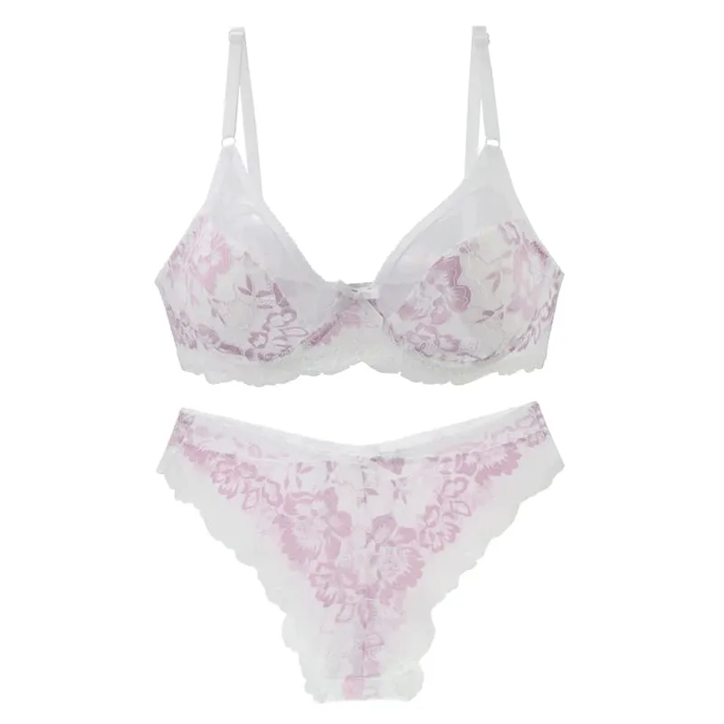 Women Ultra-thin BCDE Cup Mesh Lace Underwear Transparent Bra Sets Beauty Back Hollow Embroidery Female Lingerie — image 5