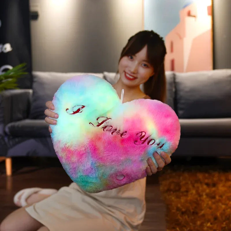 1pc 35CM Glowing Heart Shaped Plush Pillow Stuffed Decorate I LOVE U Colorful Luminous Toy Kids Companion Present Lovers Gift — image 4