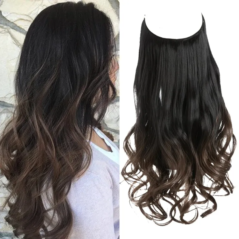 Synthetic Hair Extensions No Clips Fake Ombre Pink Blonde Brown Black Natural Wavy False Hair Piece For Woman — image 11