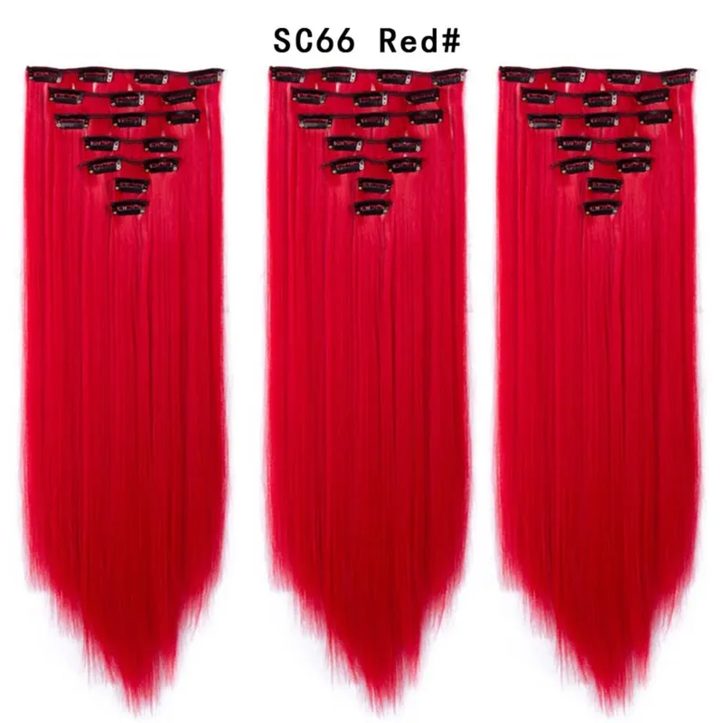 24Inch Synthetic Long Straight Hair Extensions 7pcs/Set 16 Clips in High Tempreture Fiber Synthetic Red Black Brown Hair Piece — image 82