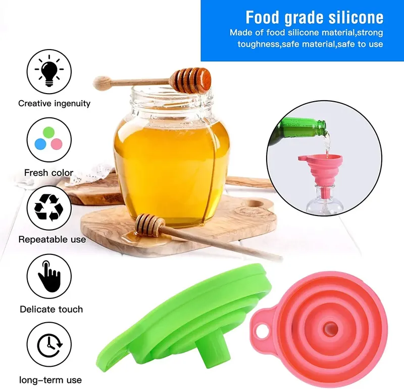 3 PC Silicone Collapsible Foldable Funnel Household Kitchen Cooking Tools Portable Wine Mini Portable Oil Pot Funnel — image 3