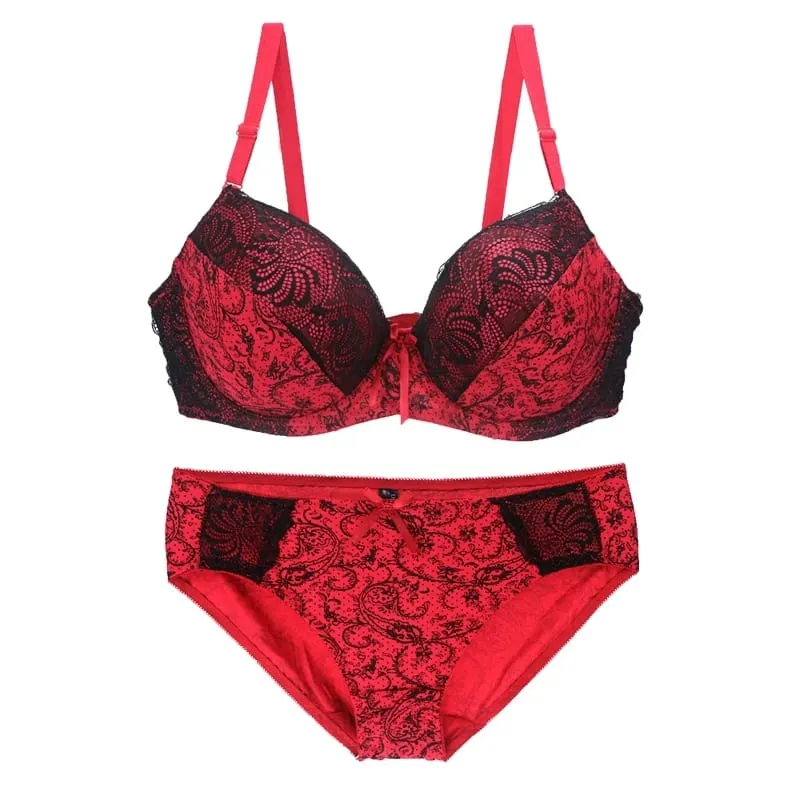 New Sexy Lace Shoulder Strap Bras Set Ladies Push Up Large Size Lingerie Plus Underwire BCDE Cup Underwear
