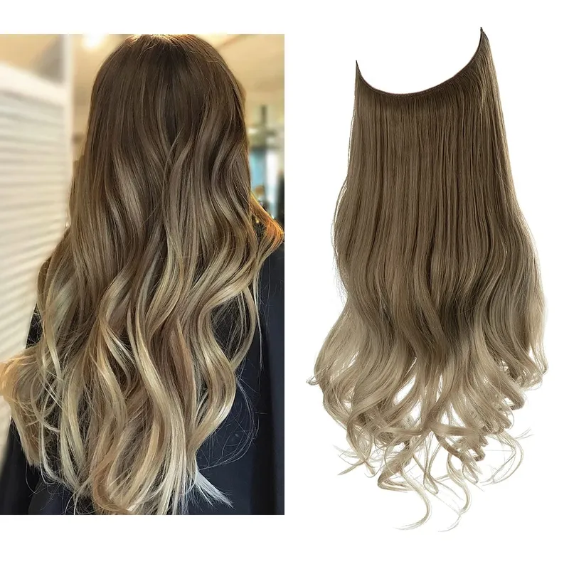 Synthetic Hair Extensions No Clips Fake Ombre Pink Blonde Brown Black Natural Wavy False Hair Piece For Woman — image 15