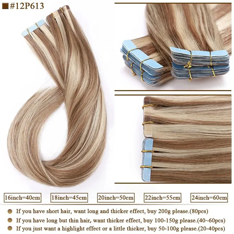S-noilite Tape In Human Hair Extensions 2.5g/pc Straight Glue In Real Hair Extensions Human Hair Seamless Invisible Double Sides