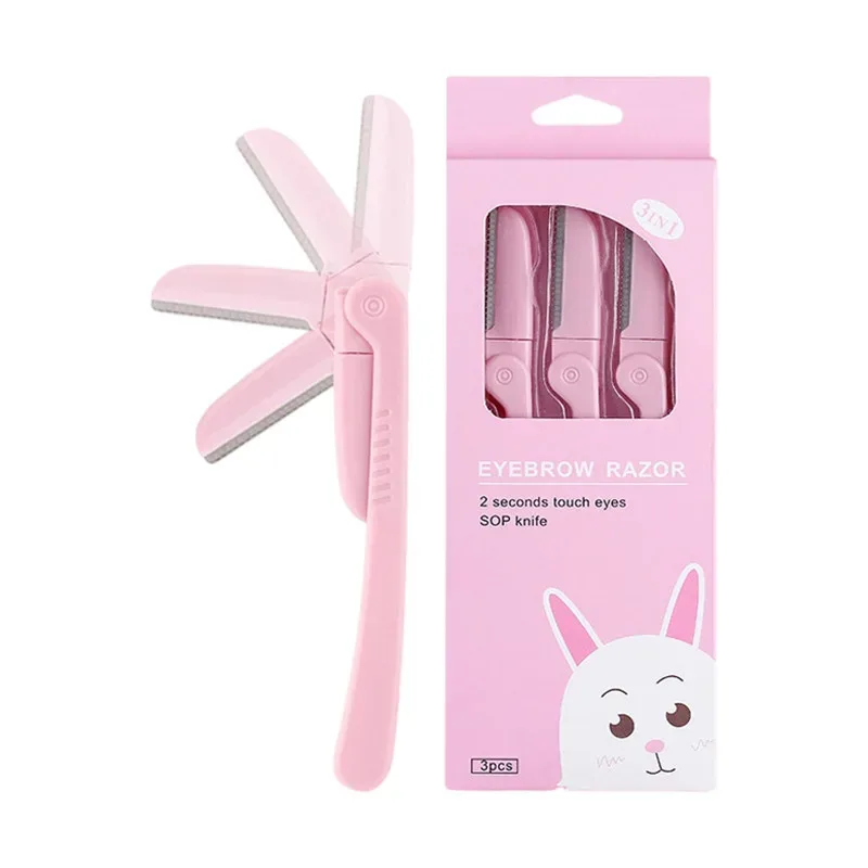 3Pcs/Set Pink Folding Eyebrow Trimmer Armpit Hair Razor Beauty Face Eye Brow Shaper Shaver Stainless Steel Blades Makeup Tools — image 6