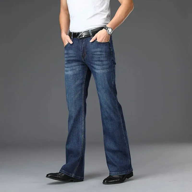 Jeans Men Mens Flared Jeans Boot Cut Leg Flared Male Designer Classic Denim Jeans High Waist Stretch Loose Flared Blue Jeans — image 8