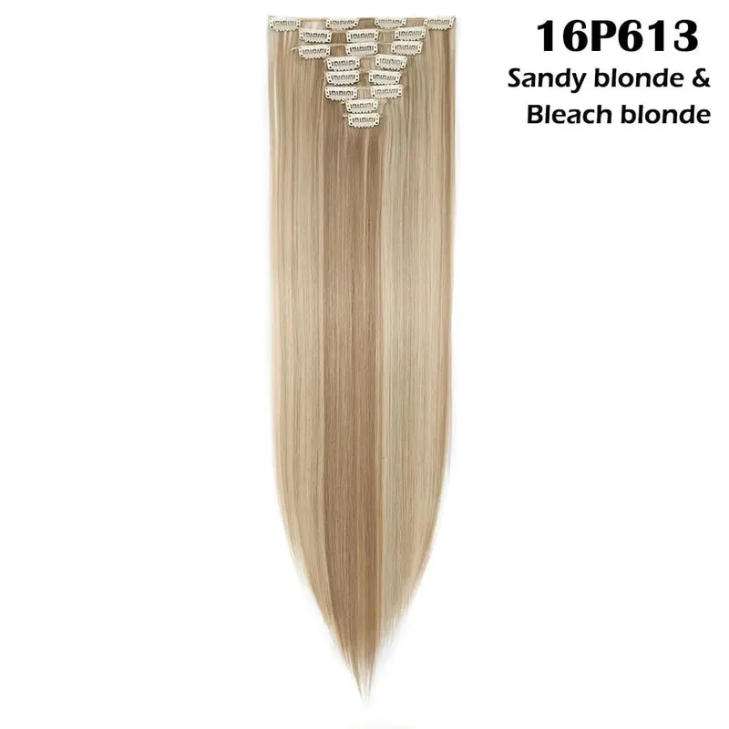 S-noilite Synthetic Pcs/set Long Straight Clip In On Hair Extensions Black Brown Red Pink Purple Fake Hairpieces For Women